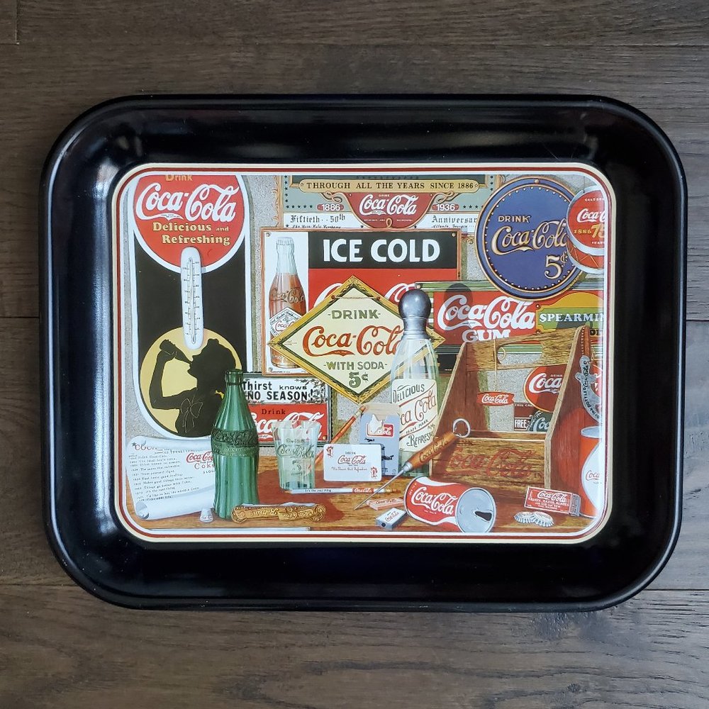 VTG Coca Cola Graphics Metal Tray Novelty Collectible Barware Kitchen Wall Art